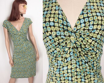 geometric print dress // criss cross bust