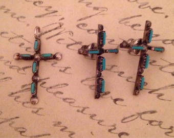 1960 Turquoise & Sterling Cross Set, Earrings and Pendant