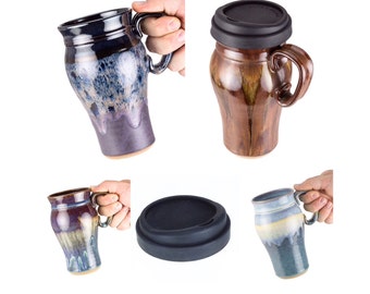 Wheel thrown pottery travel mug- fits in car cup holder! Optional lid / Ceramic travel mug / handmade travel mug / MADE TO ORDER (6 weeks)
