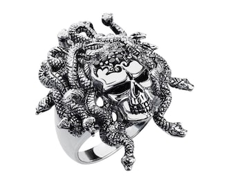 Solid Sterling Silver Medusa Skull Ring available in Multiple Sizes.