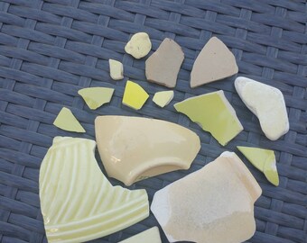 Yellow Cream Sea Pottery Beach Pottery Genuine Surf Tumbled Lot