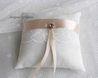 Can be made by order ring bearer pillow with lace and satin ribbon- ring bearer pillow, wedding pillow , ring bearer, ring cushion