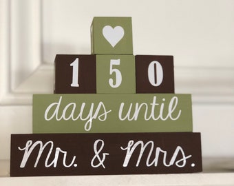 Wedding countdown blocks, engagement gift, Mr. and Mrs., bride's gift, countdown days until Mr. Mrs. custom countdown