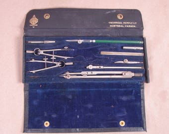 Vintage Tesco 1055 Professional Architectural Drafting Tool Set In Original Case - Tesco England Technical Supply Co Montreal Canada