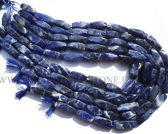 Sodalite Smooth Twisted Brick, (Quality B), 7.5x15 to 8.5x23 mm, 36 cm, SOD-046, Semiprecious Gemstone Beads