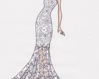 custom wedding gown illustration