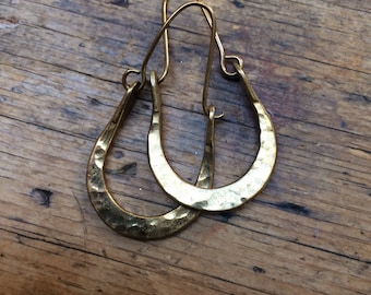 Vintage Brass Hammered Hoop Earrings