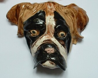 tête de chien boxer en céramique émaillée