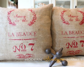 1 Burlap Pillow ,18 x 18 ,Custom Pillows,French Grainsack Pillows , Custom Pillows, Modern Vintage Market