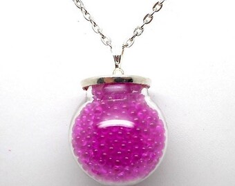 Pink microbead glass globe necklace