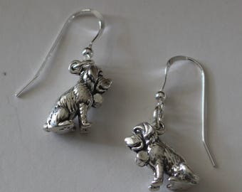 Sterling Silver 3D ST. BERNARD DOG Earrings - Pets