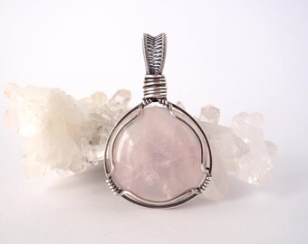 Rose Quartz Pendant ~ Handcut Natural Stone ~ Handcrafted with Recycled 925 Sterling Silver ~ Pink Love Stone ~ Circle ~ Full Moon Magick