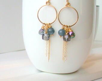 Boho Earrings Coastline Blue Gypsy Hoops Gemstone Statement Earrings Boho Earrings Boho Jewelry Small Gypsy Hoops Topaz Earrings