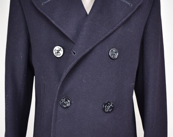 U.S. Navy Solid Black 100% Wool Double Breasted Peacoat Men's Size: 36
