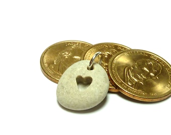 LOVE Stone Charm Pebble Carved Heart Rock Jewelry Pendant Hand Drilled Beach Pebble River Rock Necklace Dangle
