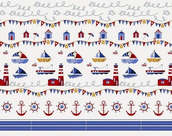 Cotton Fabric, Printed fabric, Quilting Fabric,Ships Fabric,Boat, Sea Fabric , Fabric by the Yard-Half Yard