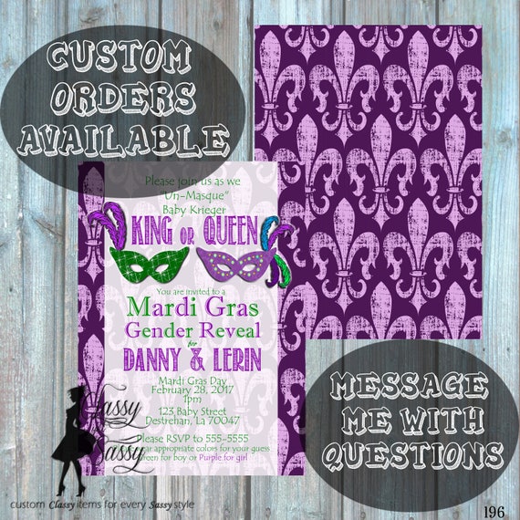 Mardi Gras Gender Reveal Party, Mardi Gras Gender Reveal Invitation, Mardi Gras, Mardi Gras Baby Reveal, King or Queen Gender Reveal 196