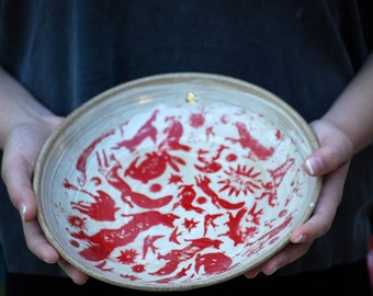 ceramic dinner plates, decorative plates, red fox plates, ceramic bowls, housewarming gifts, 9th anniversary gift, handmade pottery