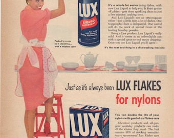 Vintage Lux Dishwashing Liquid Flakes Magazine Ad 1954 1st Anniversary Gift Idea