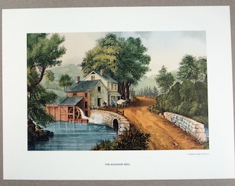 Vintage 1970's Currier and Ives The Roadside Mill Print