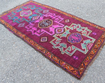 Turkish Rug, Vintage Handknotted Decorative Oushak Rug, Anatolian Home Decor Tribal Area Rug Carpet, Turkish Bohemian Area Rug 4'10x2'9"