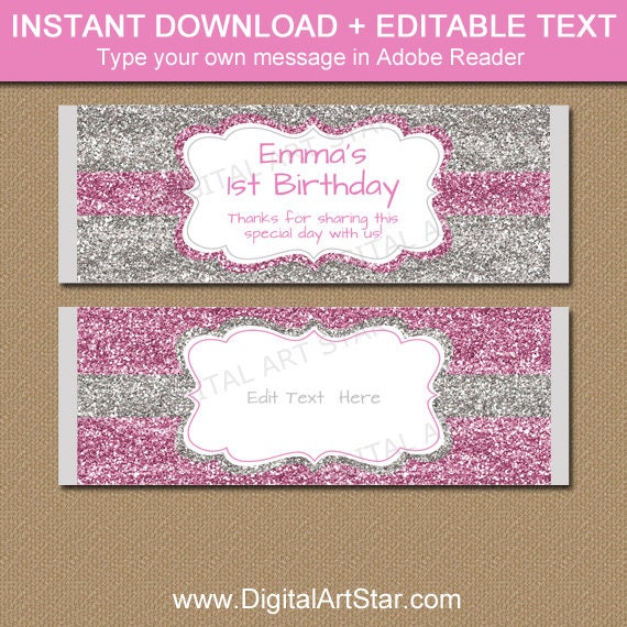 birthday wording 1st for Pink Birthday Chocolate Wrapper Candy First Bar Wrappers Bar