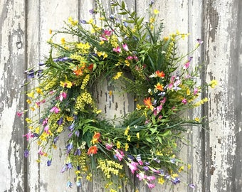 Summer wreath,spring summer wreath,front door wreath,all year wreath, summer door wreath,summer wreaths,wild fower wreath,double door wreath
