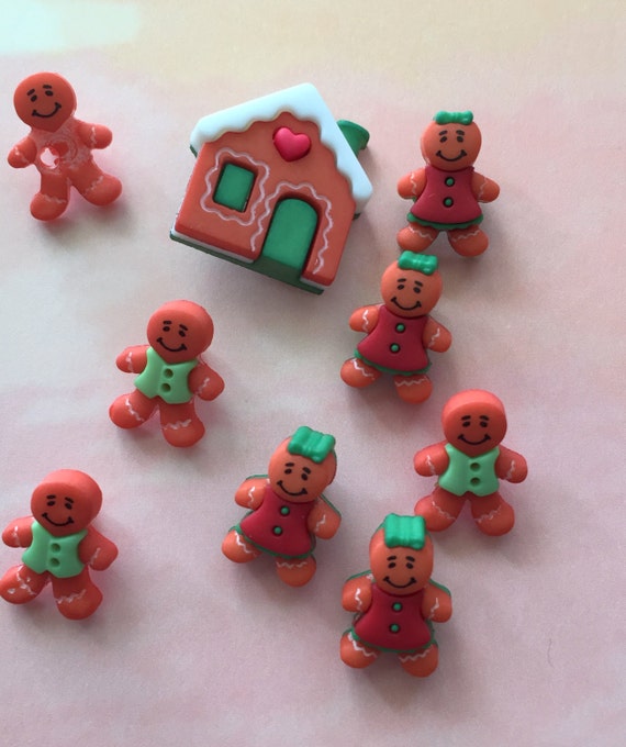 Gingerbread Men & Gingerbread House Buttons Packaged Novelty