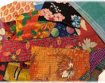 Vintage Kantha Quilt Scrap Pack for Mixed Media, Collage, Fiber Arts!