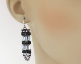 Art Deco Earrings - Vintage Inspired Earrings - Crystal Earrings - Wedding Earrings - Silver Earrings - Black Earrings - handmade jewelry