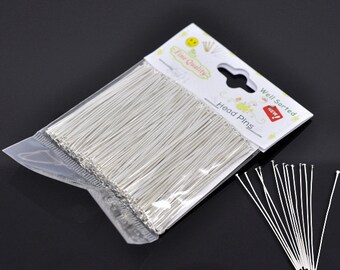 300 Silver Head Pins - Well Sorted - Silver Plated - 0.7mm (21 Gauge) - 60mm Long - Ships IMMEDIATELY from California- F371