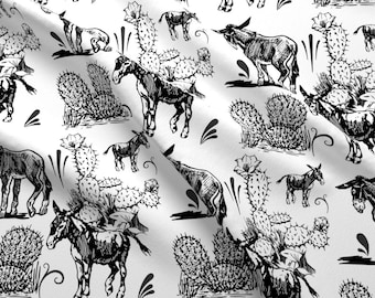 Black + White Burro Fabric - Donkeys By Bluevelvet - Southwestern Donkey Cotton Fabric By The Yard With Spoonflower