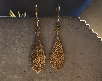 Vintage Ornate Antique Brass Earrings, ethnic earrings, tribal earrings, antique earrings, vintage earrings, indian earrings, boho earrings