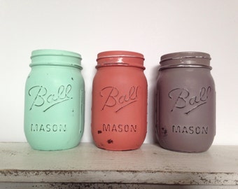 YOU CHOOSE 3: Set of 3 Pint Size Distressed Mason Jar