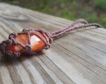 Hemp Wrapped Carnelian Necklace, Carnelian Jewelry, Healing Crystal Jewelry, Healing Crystal Necklace, Carnelian Pendant