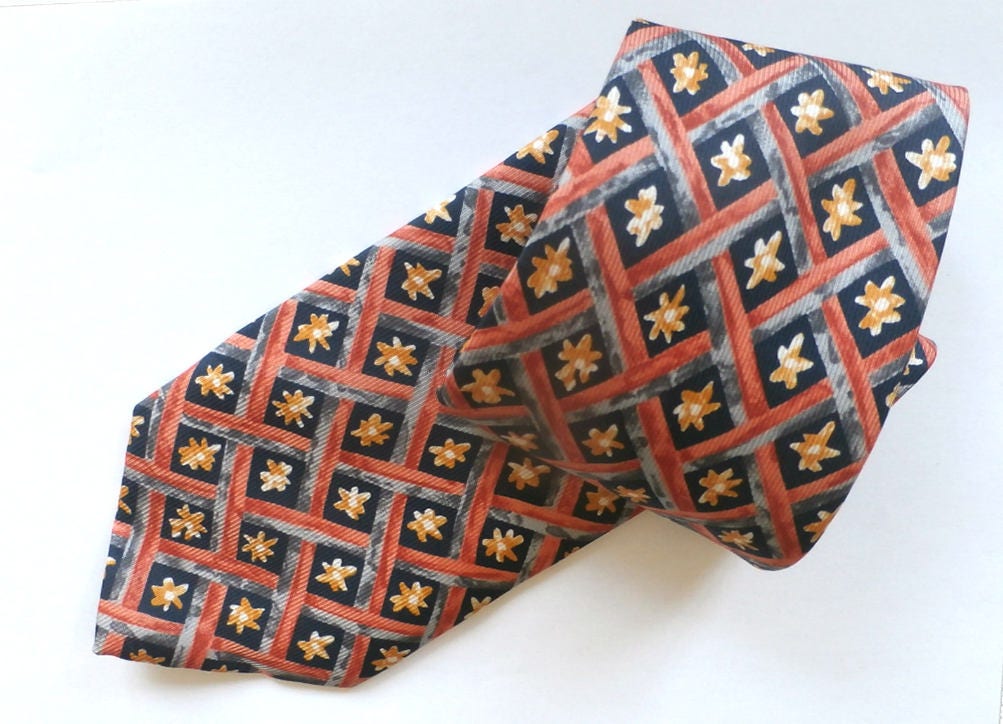 Silk Necktie Orange and Blue Classic Vintage Tie Neckwear