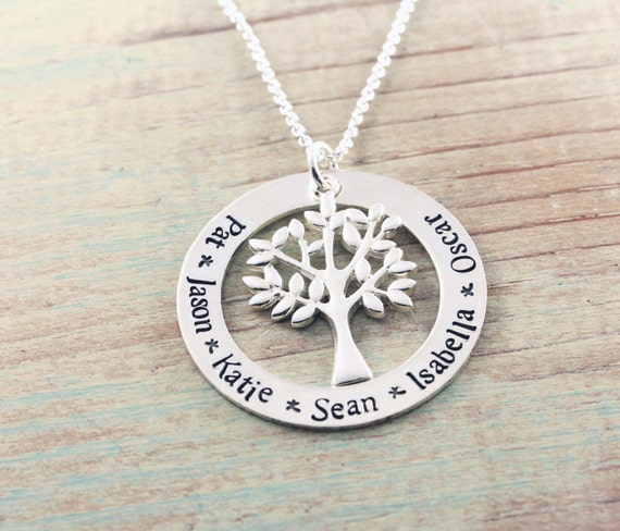 Personalized jewelry Family tree necklace Hand stamped