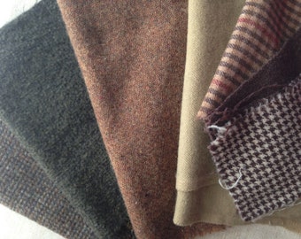 Hues of Brown Wool scraps for crafting, appliqué, stuffed animals, remnant wool, up-cycled wool, thrift store wool scraps, pure wool