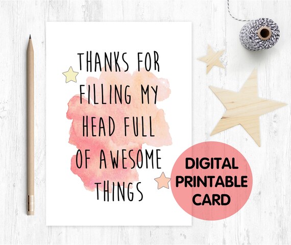 PRINTABLE teacher card, thanks teacher card, thank you teacher, teacher appreciation card, teaching assistant card, childminder