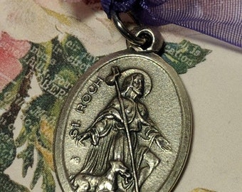 Flash Sale Vintage Saint St Roch Silver Italy Religious Medal Pendant