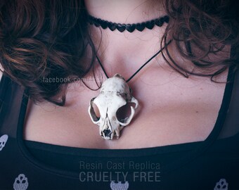 Cat Skull resin replica necklace goth witchy