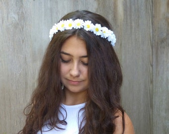 White Daisy Flower Crown, Daisy Headband, Daisy Floral Crown, EDC, Hippie Headband, Daisy Chain, D01