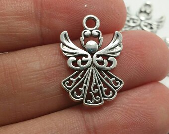 BULK 50 Angel Charms, Silver Angel Charms, Christmas Angel Charms, Bulk Charms (5-1002)