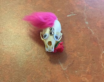 Punk rock googly eyed mink skull