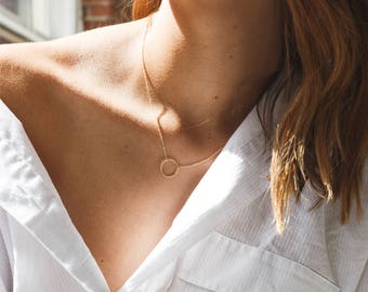 Minimal Dainty Circle Necklace • Delicate Layering Necklace • Simple Statement • 14k Gold Fill, Silver, or Rose Gold • Layered & Long, LN132