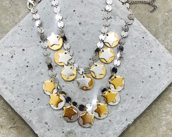 Star and Coin Statement necklace with mixed metal colours