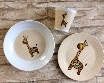 Children's dishes giraffe with name from melamine
