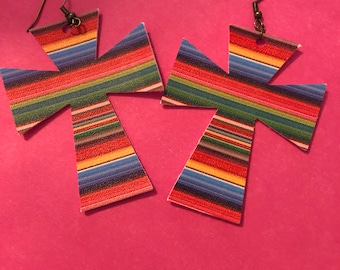Serape print cross earrings