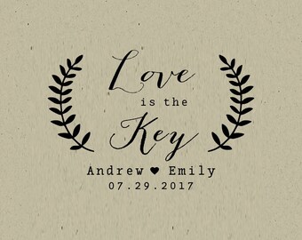 Customized Love is the Key stamp-Key Favor Stamps- Wedding Favors Stamp, Weddings Showers Gifts -thank you stamp
