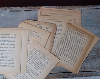 bundle of aged vintage book pages; bundle of 25 aged book pages